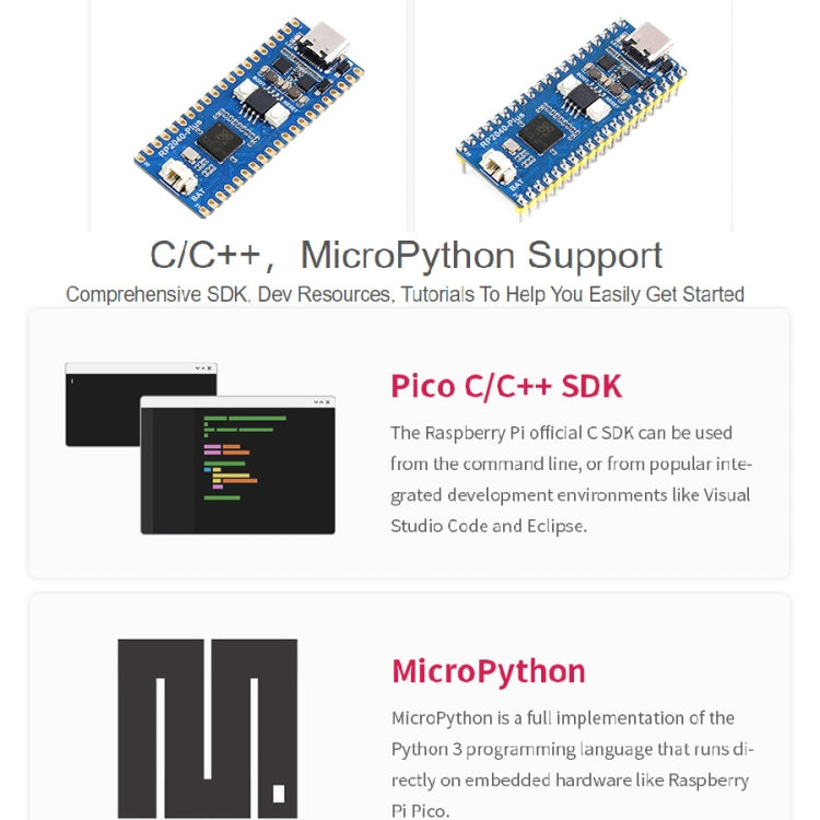 Waveshare RP2040-Plus Pico-like MCU Board Based on Raspberry Pi MCU RP2040, with Pinheader, RP2040-Plus with Pinheader