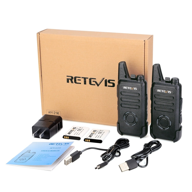 1 Pair RETEVIS RT22S US Frequency 22CHS FRS License-free Two Way Radio Handheld Walkie Talkie, US Plug, RT22S