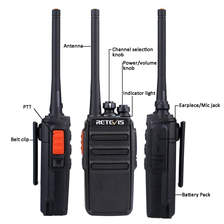 1 Pair RETEVIS RT24 EU Frequency PMR 446/400-470MHz 16CHS Two Way Radio Handheld Walkie Talkie, EU Plug, RT24