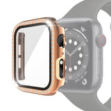 Electroplating PC Single Row Diamond Protective Case with Tempered Glass Film For Apple Watch Series, For Apple Watch Series 6 / 5 / 4 / Watch SE 40mm, For Apple Watch Series 6 / 5 / 4 / Watch SE 44mm