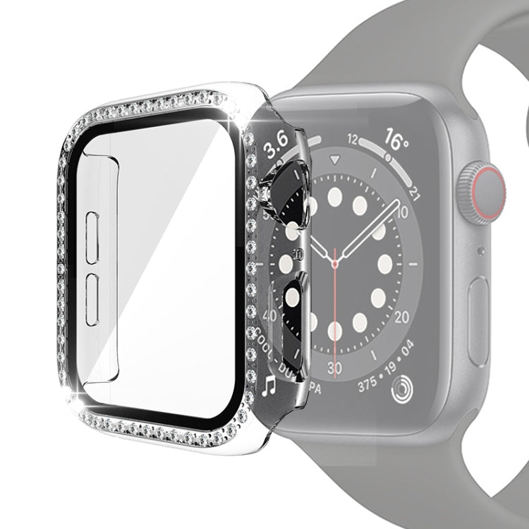 Electroplating PC Single Row Diamond Protective Case with Tempered Glass Film For Apple Watch Series, For Apple Watch Series 6 / 5 / 4 / Watch SE 40mm, For Apple Watch Series 6 / 5 / 4 / Watch SE 44mm