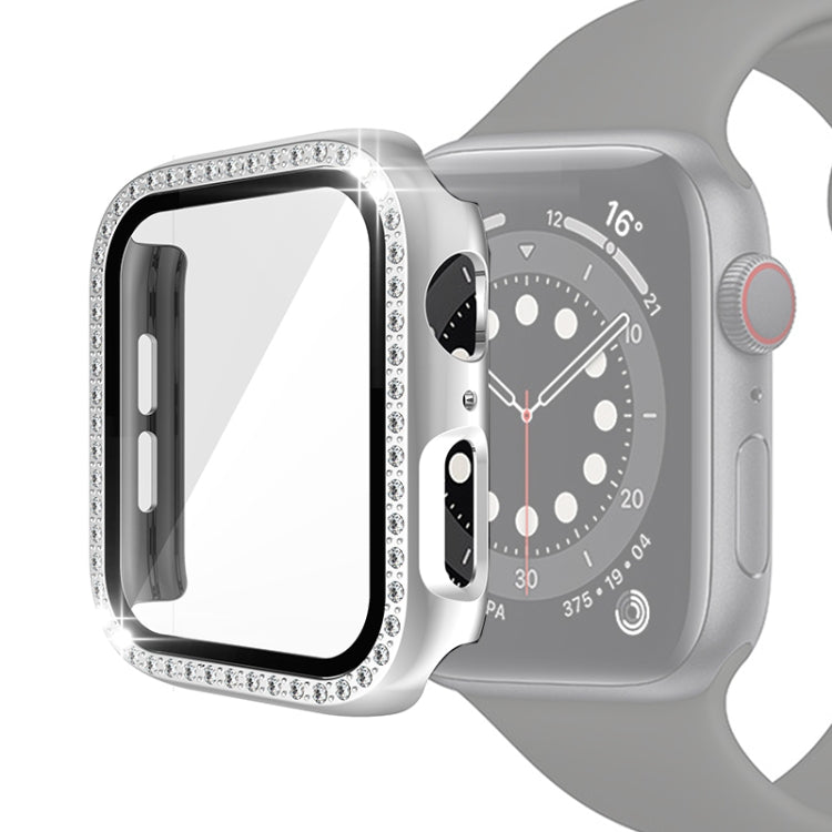 Electroplating PC Single Row Diamond Protective Case with Tempered Glass Film For Apple Watch Series, For Apple Watch Series 6 / 5 / 4 / Watch SE 40mm, For Apple Watch Series 6 / 5 / 4 / Watch SE 44mm