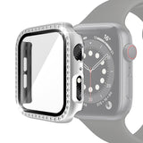 Electroplating PC Single Row Diamond Protective Case with Tempered Glass Film For Apple Watch Series, For Apple Watch Series 6 / 5 / 4 / Watch SE 40mm, For Apple Watch Series 6 / 5 / 4 / Watch SE 44mm