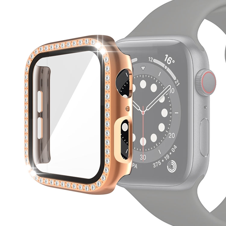 Electroplating PC Single Row Diamond Protective Case with Tempered Glass Film For Apple Watch Series, For Apple Watch Series 6 / 5 / 4 / Watch SE 40mm, For Apple Watch Series 6 / 5 / 4 / Watch SE 44mm
