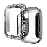 Electroplating PC Double Rows Diamond Protective Case with Tempered Glass Film For Apple Watch Series, For Apple Watch Series 6 / 5 / 4 / Watch SE 40mm, For Apple Watch Series 6 / 5 / 4 / Watch SE 44mm
