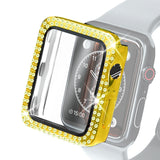 Electroplating PC Double Rows Diamond Protective Case with Tempered Glass Film For Apple Watch Series, For Apple Watch Series 6 / 5 / 4 / Watch SE 40mm, For Apple Watch Series 6 / 5 / 4 / Watch SE 44mm