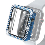Electroplating PC Double Rows Diamond Protective Case with Tempered Glass Film For Apple Watch Series, 3 & 2 & 1 38mm, 3 & 2 & 1 42mm