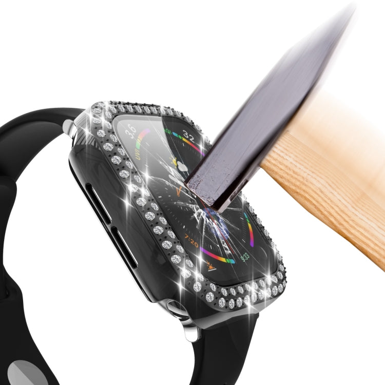 Electroplating PC Double Rows Diamond Protective Case with Tempered Glass Film For Apple Watch Series, 3 & 2 & 1 38mm, 3 & 2 & 1 42mm