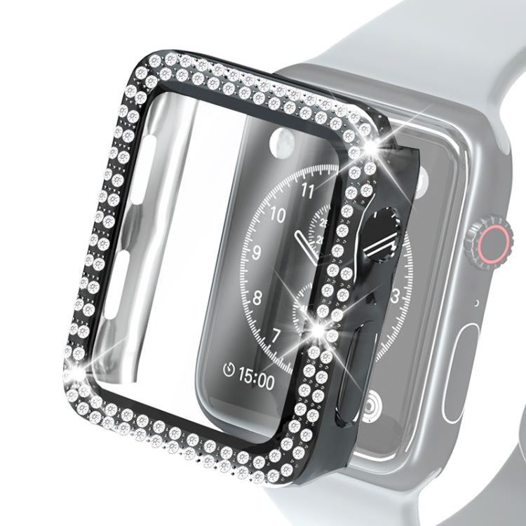 Electroplating PC Double Rows Diamond Protective Case with Tempered Glass Film For Apple Watch Series, 3 & 2 & 1 38mm, 3 & 2 & 1 42mm