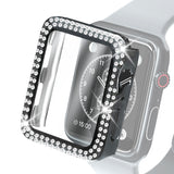 Electroplating PC Double Rows Diamond Protective Case with Tempered Glass Film For Apple Watch Series, 3 & 2 & 1 38mm, 3 & 2 & 1 42mm