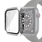 Electroplating PC Single Row Diamond Protective Case with Tempered Glass Film For Apple Watch Series, 3 & 2 & 1 38mm, 3 & 2 & 1 42mm