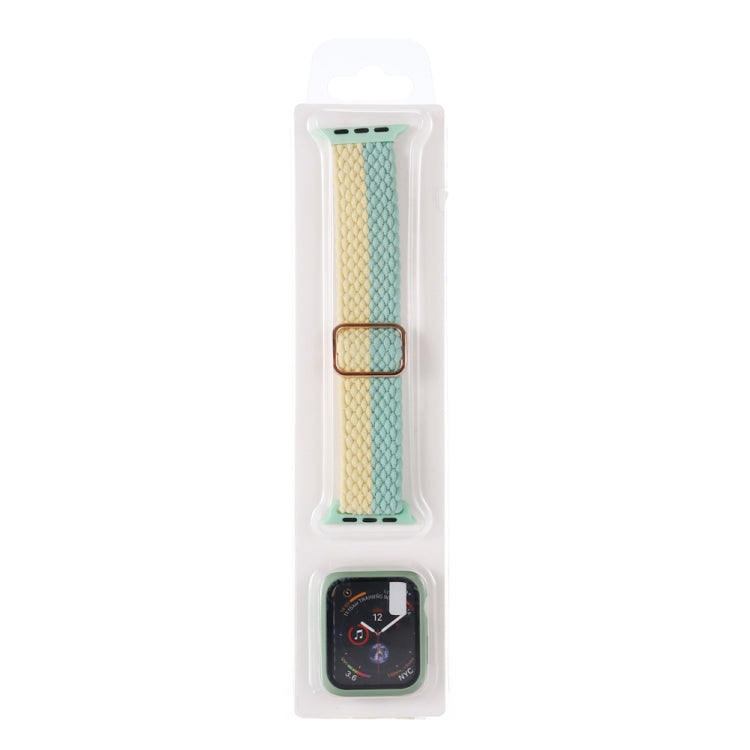 Adjustable Striped Woven Nylon Watchband + Watch Case Set For Apple Watch Series, 7 41mm/6&SE&5&4 40mm/3&2&1 38mm, 7 45mm/6&SE&5&4 44mm/3&2&1 42mm