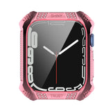 Rhombus Belt Drill + Tempered Film Integrated Case, For Apple Watch Series 9 / 8 / 7 41mm, For Apple Watch Series 9 / 8 / 7 45mm
