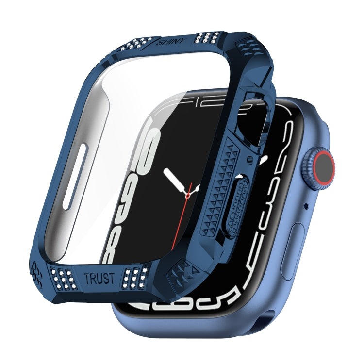 Rhombus Belt Drill + Tempered Film Integrated Case, For Apple Watch Series 9 / 8 / 7 41mm, For Apple Watch Series 9 / 8 / 7 45mm