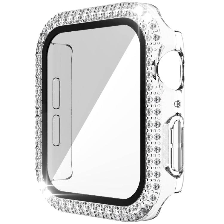 Double-Row Diamond PC+Tempered Glass Watch Case For Apple Watch Series, 6&SE&5&4 40mm, 6&SE&5&4 44mm, 6&SE&5&4 40mm / 3&2&1 38mm
