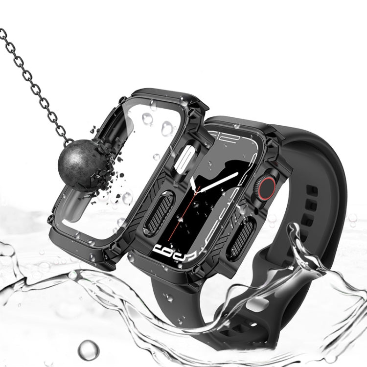 Screen Tempered Glass Film Armor Waterproof Watch Case, For Apple Watch Series 9 / 8 / 7 45mm, For Apple Watch Series 9 / 8 / 7 41mm