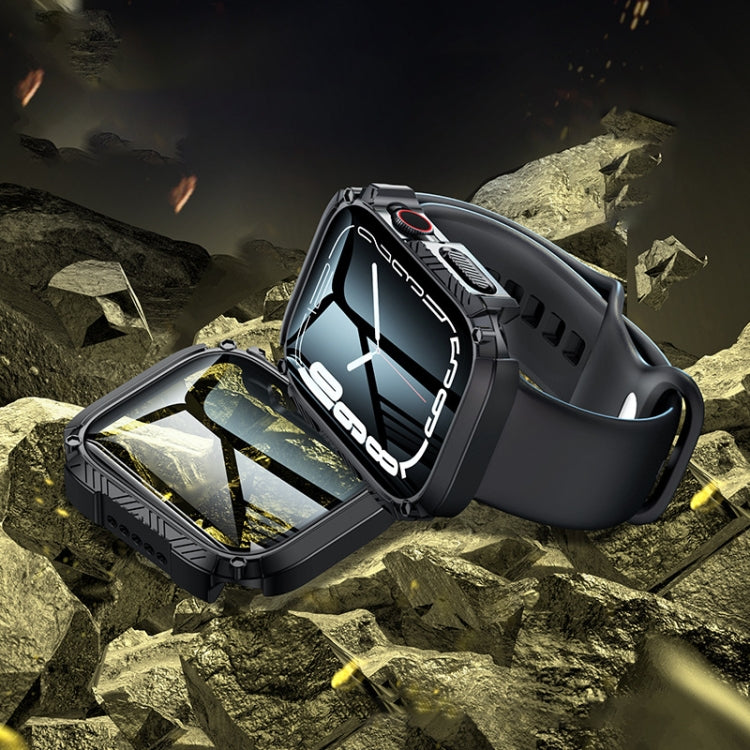 Screen Tempered Glass Film Armor Waterproof Watch Case, For Apple Watch Series 9 / 8 / 7 45mm, For Apple Watch Series 9 / 8 / 7 41mm