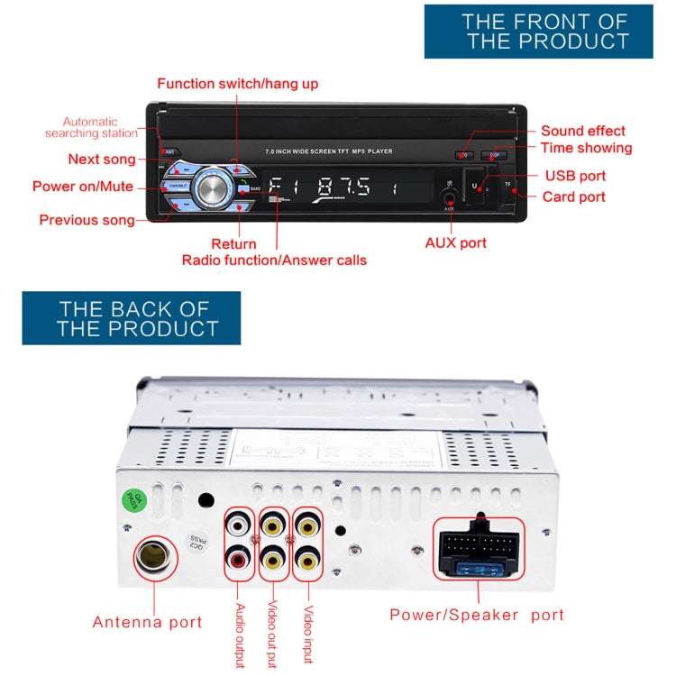 9601 7 inch Car Retractable MP5 Player Supports Bluetooth Hand-free Calling Reverse, 9601