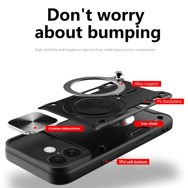 CD Texture Sliding Camshield Magnetic Holder Phone Case, For iPhone 16, For iPhone 15 Pro Max, For iPhone 15 Pro, For iPhone 15 Plus, For iPhone 15, For iPhone 14 Plus, For iPhone 14, For iPhone 14 Pro