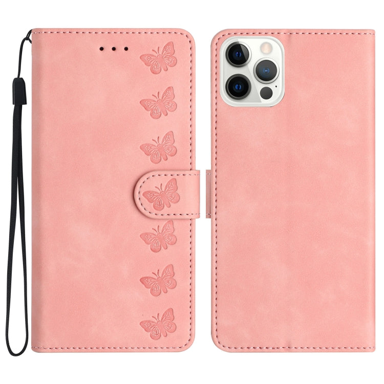 Seven Butterflies Embossed Leather Phone Case, For iPhone 16, For iPhone 15 Pro Max, For iPhone 15 Pro, For iPhone 15 Plus, For iPhone 15, For iPhone 14 Plus, For iPhone 14, For iPhone 14 Pro