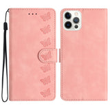 Seven Butterflies Embossed Leather Phone Case, For iPhone 16, For iPhone 15 Pro Max, For iPhone 15 Pro, For iPhone 15 Plus, For iPhone 15, For iPhone 14 Plus, For iPhone 14, For iPhone 14 Pro