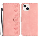 Seven Butterflies Embossed Leather Phone Case, For iPhone 16, For iPhone 15 Pro Max, For iPhone 15 Pro, For iPhone 15 Plus, For iPhone 15, For iPhone 14 Plus, For iPhone 14, For iPhone 14 Pro