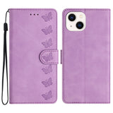 Seven Butterflies Embossed Leather Phone Case, For iPhone 16, For iPhone 15 Pro Max, For iPhone 15 Pro, For iPhone 15 Plus, For iPhone 15, For iPhone 14 Plus, For iPhone 14, For iPhone 14 Pro