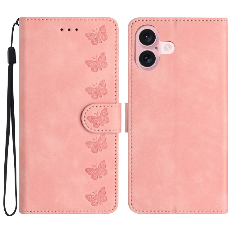 Seven Butterflies Embossed Leather Phone Case, For iPhone 16, For iPhone 15 Pro Max, For iPhone 15 Pro, For iPhone 15 Plus, For iPhone 15, For iPhone 14 Plus, For iPhone 14, For iPhone 14 Pro