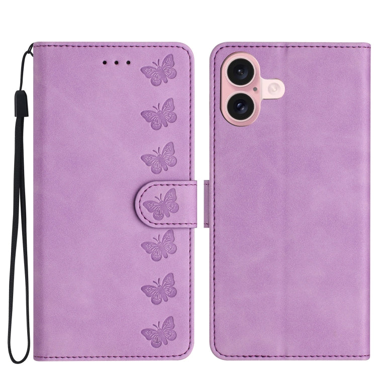 Seven Butterflies Embossed Leather Phone Case, For iPhone 16e / 17e, For iPhone 17 Pro Max, For iPhone 17 Pro, For iPhone 17, For iPhone Air, For iPhone 16 Pro Max, For iPhone 16 Pro, For iPhone 16 Plus