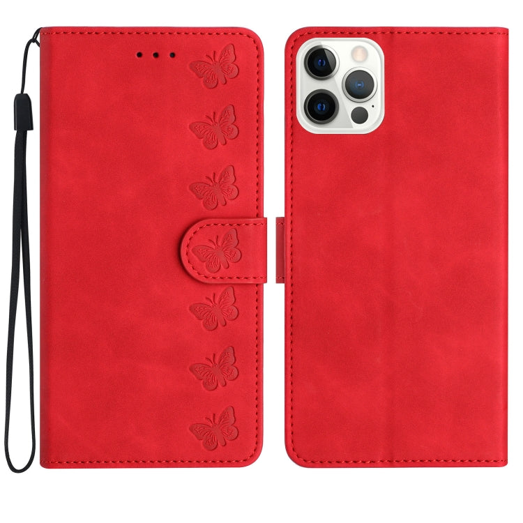 Seven Butterflies Embossed Leather Phone Case, For iPhone 16e / 17e, For iPhone 17 Pro Max, For iPhone 17 Pro, For iPhone 17, For iPhone Air, For iPhone 16 Pro Max, For iPhone 16 Pro, For iPhone 16 Plus