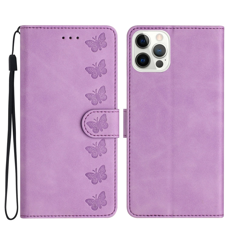 Seven Butterflies Embossed Leather Phone Case, For iPhone 16e / 17e, For iPhone 17 Pro Max, For iPhone 17 Pro, For iPhone 17, For iPhone Air, For iPhone 16 Pro Max, For iPhone 16 Pro, For iPhone 16 Plus