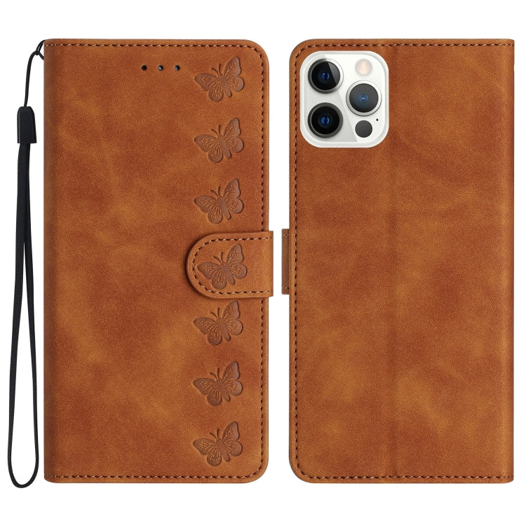 Seven Butterflies Embossed Leather Phone Case, For iPhone 16e / 17e, For iPhone 17 Pro Max, For iPhone 17 Pro, For iPhone 17, For iPhone Air, For iPhone 16 Pro Max, For iPhone 16 Pro, For iPhone 16 Plus