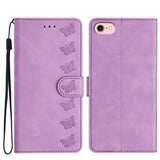 Seven Butterflies Embossed Leather Phone Case, For iPhone 16e / 17e, For iPhone 17 Pro Max, For iPhone 17 Pro, For iPhone 17, For iPhone Air, For iPhone 16 Pro Max, For iPhone 16 Pro, For iPhone 16 Plus