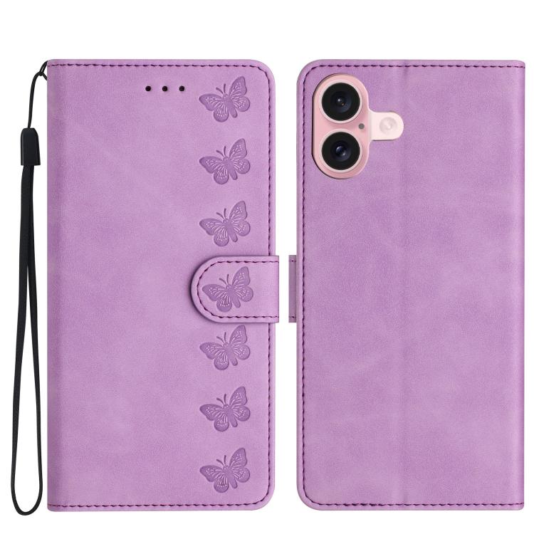 Seven Butterflies Embossed Leather Phone Case, For iPhone 16e / 17e, For iPhone 17 Pro Max, For iPhone 17 Pro, For iPhone 17, For iPhone Air, For iPhone 16 Pro Max, For iPhone 16 Pro, For iPhone 16 Plus