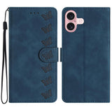 Seven Butterflies Embossed Leather Phone Case, For iPhone 16e / 17e, For iPhone 17 Pro Max, For iPhone 17 Pro, For iPhone 17, For iPhone Air, For iPhone 16 Pro Max, For iPhone 16 Pro, For iPhone 16 Plus