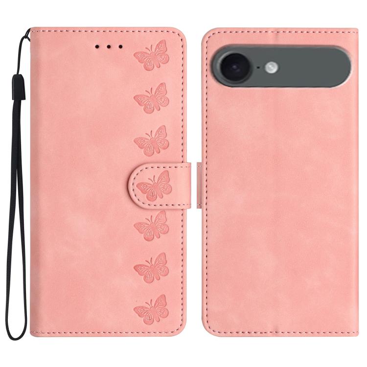 Seven Butterflies Embossed Leather Phone Case, For iPhone 16e / 17e, For iPhone 17 Pro Max, For iPhone 17 Pro, For iPhone 17, For iPhone Air, For iPhone 16 Pro Max, For iPhone 16 Pro, For iPhone 16 Plus