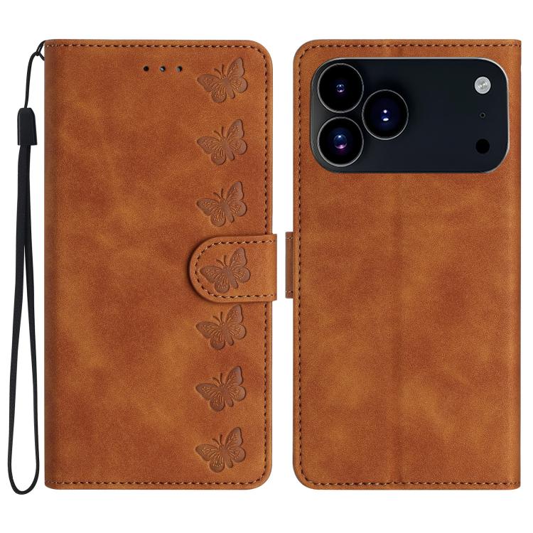 Seven Butterflies Embossed Leather Phone Case, For iPhone 16e / 17e, For iPhone 17 Pro Max, For iPhone 17 Pro, For iPhone 17, For iPhone Air, For iPhone 16 Pro Max, For iPhone 16 Pro, For iPhone 16 Plus