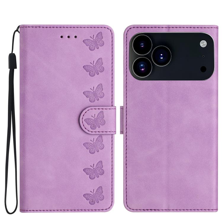 Seven Butterflies Embossed Leather Phone Case, For iPhone 16e / 17e, For iPhone 17 Pro Max, For iPhone 17 Pro, For iPhone 17, For iPhone Air, For iPhone 16 Pro Max, For iPhone 16 Pro, For iPhone 16 Plus