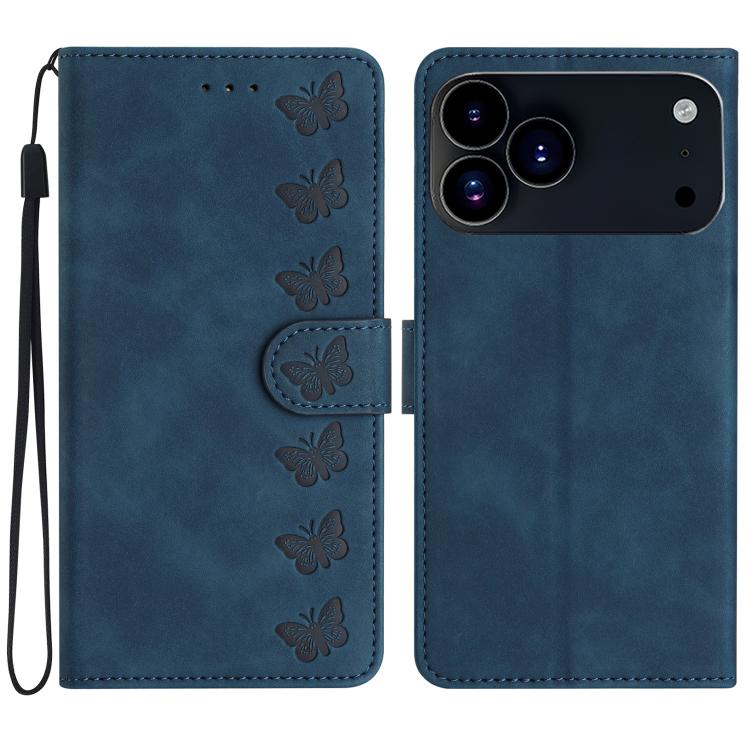 Seven Butterflies Embossed Leather Phone Case, For iPhone 16e / 17e, For iPhone 17 Pro Max, For iPhone 17 Pro, For iPhone 17, For iPhone Air, For iPhone 16 Pro Max, For iPhone 16 Pro, For iPhone 16 Plus