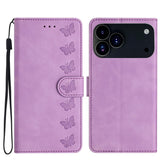 Seven Butterflies Embossed Leather Phone Case, For iPhone 16e / 17e, For iPhone 17 Pro Max, For iPhone 17 Pro, For iPhone 17, For iPhone Air, For iPhone 16 Pro Max, For iPhone 16 Pro, For iPhone 16 Plus