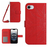 Skin Feel Sun Flower Embossed Flip Leather Phone Case with Lanyard, For iPhone 17e / 16e, For iPhone 17 Pro Max, For iPhone 17 Pro, For iPhone 17