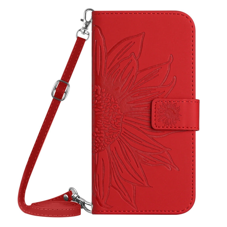 Skin Feel Sun Flower Embossed Flip Leather Phone Case with Lanyard, For iPhone 17e / 16e, For iPhone 17 Pro Max, For iPhone 17 Pro, For iPhone 17
