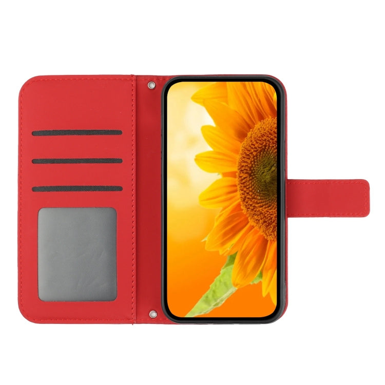 Skin Feel Sun Flower Embossed Flip Leather Phone Case with Lanyard, For iPhone 17e / 16e, For iPhone 17 Pro Max, For iPhone 17 Pro, For iPhone 17