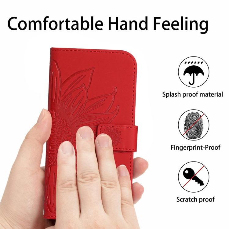 Skin Feel Sun Flower Embossed Flip Leather Phone Case with Lanyard, For iPhone 17e / 16e, For iPhone 17 Pro Max, For iPhone 17 Pro, For iPhone 17