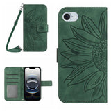 Skin Feel Sun Flower Embossed Flip Leather Phone Case with Lanyard, For iPhone 17e / 16e, For iPhone 17 Pro Max, For iPhone 17 Pro, For iPhone 17