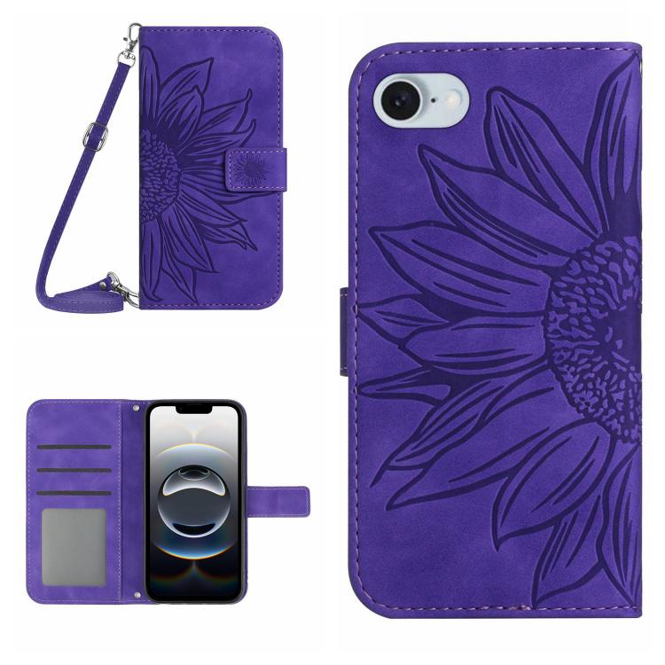 Skin Feel Sun Flower Embossed Flip Leather Phone Case with Lanyard, For iPhone 17e / 16e, For iPhone 17 Pro Max, For iPhone 17 Pro, For iPhone 17
