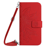 Skin Feel Sun Flower Embossed Flip Leather Phone Case with Lanyard, For iPhone 16, For iPhone 15 Pro Max, For iPhone 15 Pro, For iPhone 15 Plus