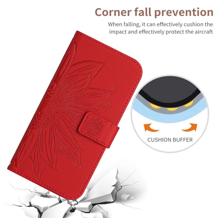 Skin Feel Sun Flower Embossed Flip Leather Phone Case with Lanyard, For iPhone 16, For iPhone 15 Pro Max, For iPhone 15 Pro, For iPhone 15 Plus