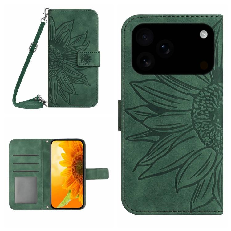 Skin Feel Sun Flower Embossed Flip Leather Phone Case with Lanyard, For iPhone 17e / 16e, For iPhone 17 Pro Max, For iPhone 17 Pro, For iPhone 17