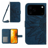 Skin Feel Sun Flower Embossed Flip Leather Phone Case with Lanyard, For iPhone 17e / 16e, For iPhone 17 Pro Max, For iPhone 17 Pro, For iPhone 17